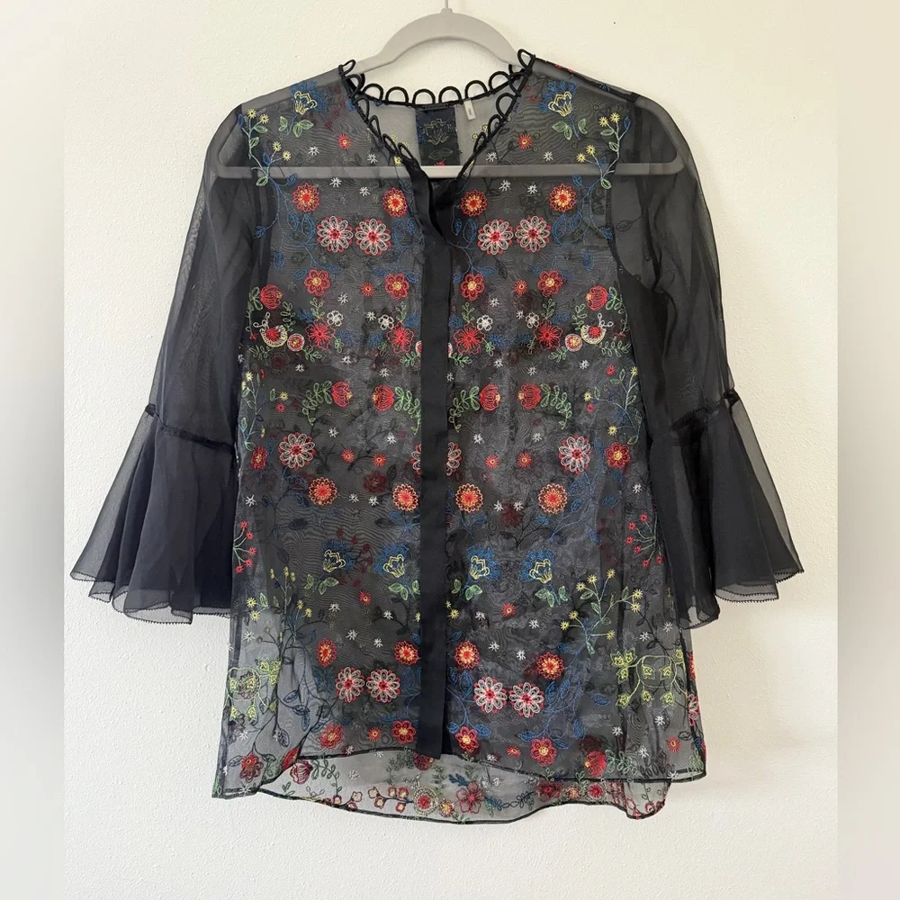 Elie Tahari Reina Embroidered Sheer Blouse size xs - Picture 6 of 13